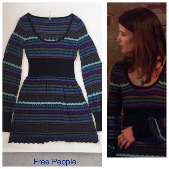 Free People Dresses & Skirts - Free People Striped Flame Stitch Jewel Tone Sweater Dress